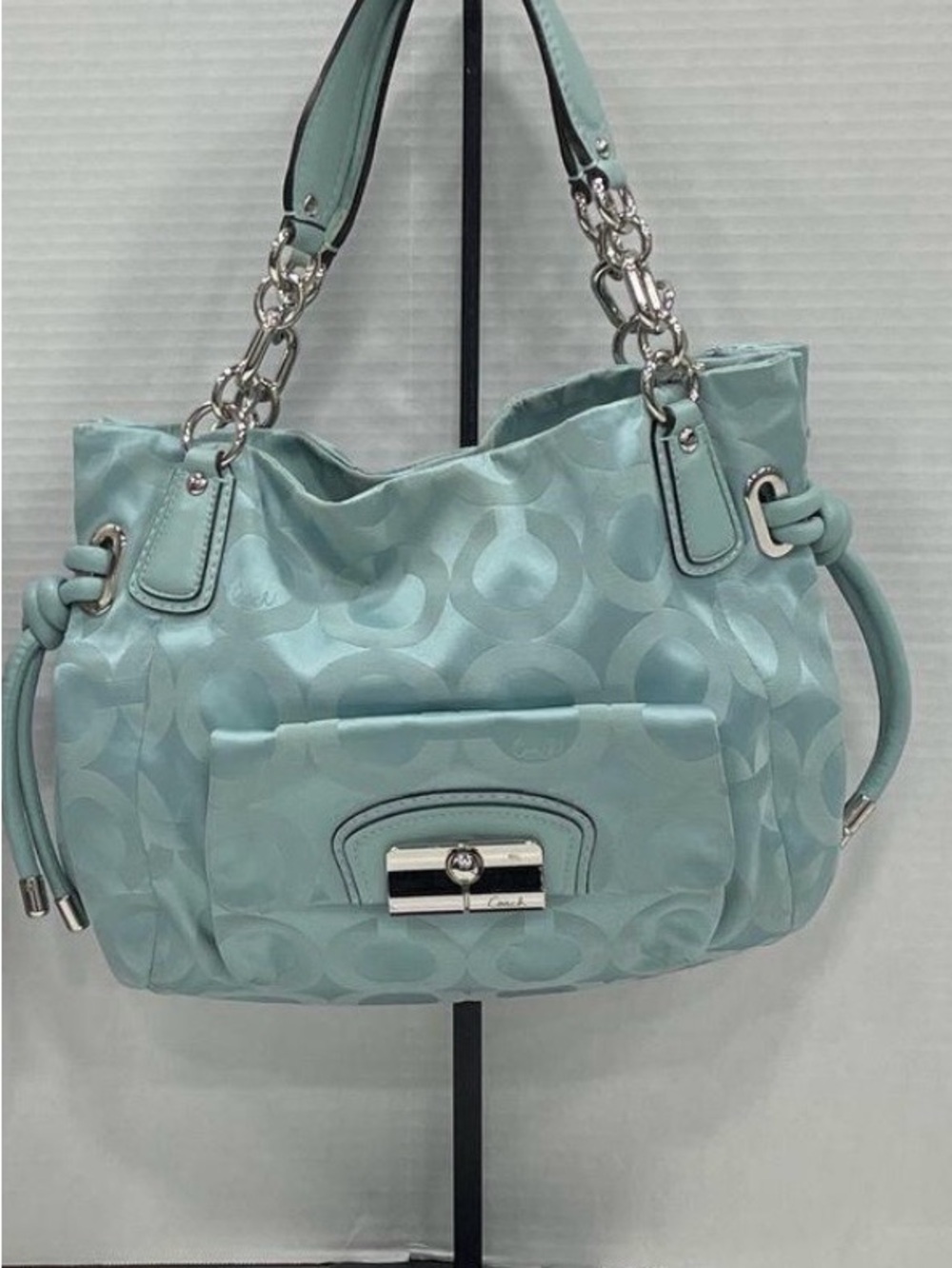 Coach Aqua Signature Tote with Chain-Link Handles